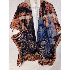 Chicos Cheetah Festival Ruana Womens One Size Covering Open Front Boho Multi NWT